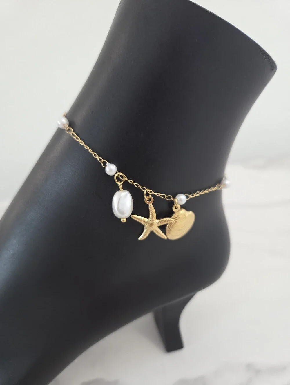​Gold Shell Starfish Pearl Anklet Nautical Charm Bracelet Boho Summer Jewelry - Picture 4 of 12